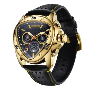Fashion Quartz Wrist Watch Triangle Dial Waterproof Leather Design Watch for Men
