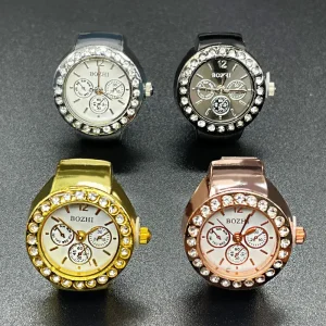 Fashion Real Watch Band Minimalist Watch Ring 19MM Quartz Movement Number Bling Crystal Diamonds Finger Watch Rings