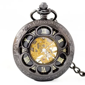 Fashion Retro Alloy Chain Pendant Watch Gift Clock Vintage Mechanical Pocket Watch for Men Relogio De Bolso Skeleton Watches