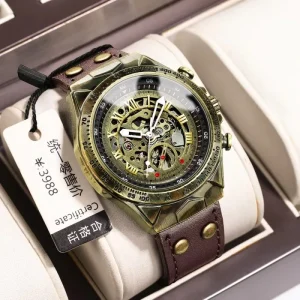 Fashion Retro Style Luxury Sport Men’s Watch Leather Strap 20mm Waterproof Automatic Mechanical Business Metal Case Pointer