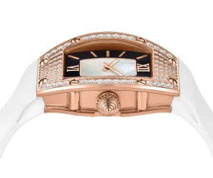 Fashion Rose Gold Women’s Watch Luxury Stainless Steel Waterproof Full Diamond Iced Out Cz Quartz Silicone Watch for Lady
