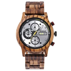 Fashion Small Three Eyes Luminous Hands Quartz Movement Wooden Watch with Pointer Dial for Men