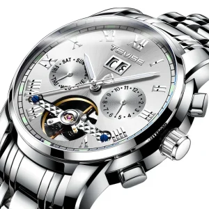 Fashion Sport Mens Watches 43mm Dial Transparent Back Shell Casual Business Wristwatch Stainless Steel Strap Mechanical Movement
