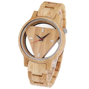 Fashion Sports Simple New Creative Hollow Perspective Bottom Triangle Solid Wood Watch for Men