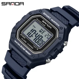 Fashion Sporty Digital Watch Men 50M Waterproof Alarm Chronograph LED Backlight Silicone Strap Square Case Outdoor Men’s