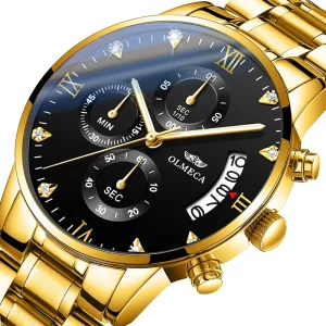 Fashion Stainless Steel Watches Date Waterproof Chronograph Wristwatches Black Steel Band Waterproof Quartz Watch for Men
