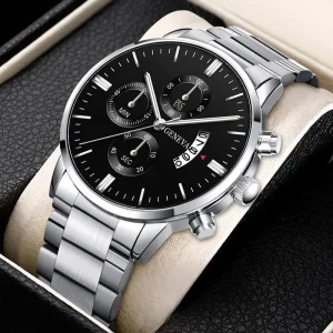 Fashion Steel Men’s Watch for Boy Luxury Calendar Quartz Watch Men Business Casual Watch Male Clock Relogio