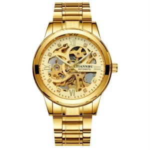 Fashion Students’ Watches Full Automatic Mechanical Men’s Watch Hollow out Water Resistant Luminous Watches Cow Leather Band