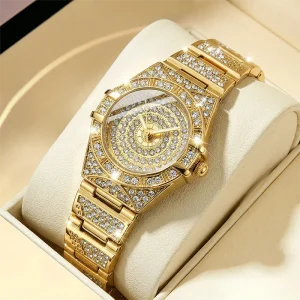 Fashion Unisex Crystal Diamond Watches Men Women Luxury Bling Ed Out Gold Stainless Steel Quartz Analog Wrist Watch