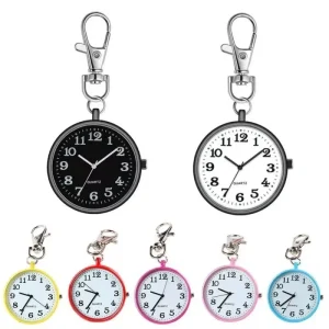 Fashion Unisex Pocket Watch Nurse Watch Classic Round Dial Quartz Analog Alloy Nurse Medical Keychain Pocket Watch Man Women Gift
