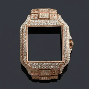 Fashion VVS 1 Color Moissanite Bezel Sapphire Crystal Waterproof Stainless Steel Power Reserve Mechanical Watch Case
