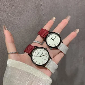 Fashion Vintage Watch Quartz Movement Eco Friendly College Style Girl’s Double Tone Canvas Watch Quartz Strap Date