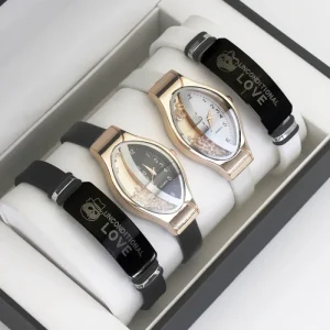 Fashion Watch for Man and Women’s Leather Strap Oval Dial Casual Style Couple’s Quartz Watches and Bracelet Set