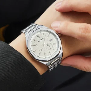 Fashion Watch for Men Alloy Band Simple 40mm Big Dial Calendar Casual Charm Quartz Watch Men’s