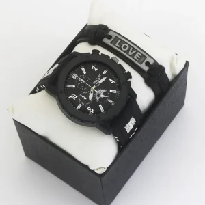Fashion Watch for Men Large Dial Silicone Strap Quartz Watches and Bracelet Set Casual Style