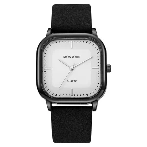 Fashion Watch for Men Simple Square Design Leather Band Quartz Watches Simple Casual Style Cross Border