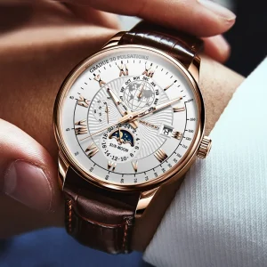 Fashion Watch for Men Three Eyes Calendar Star Moon Design New Style Leather Band 20mm Quartz Watch Hot Selling Foreign Trade