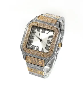 Fashion Women Men Hip Hop Watches Iced Out Two Tone Luxury Watch Square Dial Roman Numeral Watches