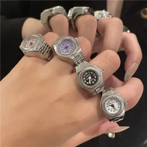 Fashion Women Punk Ring Watch Vintage Couple Mini Clock Adjustable Quartz Digital Finger Ring Watch