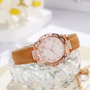 Fashion Women Watch Rose Gold Starfish Dial Quartz Watch Gift PU Leather Strap Rhinestone Wrist Watches for Women
