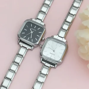 Fashion Women’s Stainless Steel Square Italian Charm Watch Bracelet Italian Link Watches G003