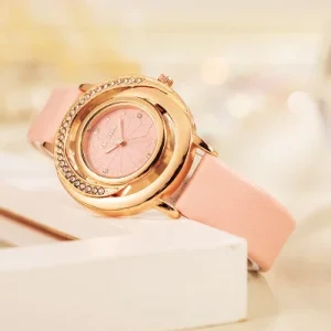 Fashion Women’s Watch Rose Gold Dial Alloy Diamond Belt Student Watch Quartz Women’s Watch