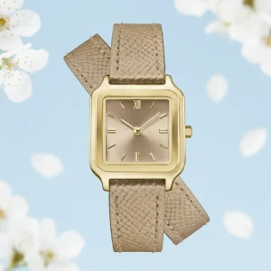 Fashion Women’s Watch Seiko Quartz Movement 16mm Antique Business Simple Gold Square Case Beige Leather Strap Glass Two-wrapped