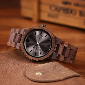 Fashion Wood Quartz Watch for Men Chronograph
