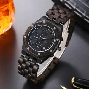 Fashion Wooden Wrist Watch with Solid Wood Strap Quartz Vintage Wood Watch for Men