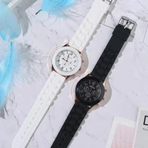 Fashionable Alloy Quartz Watch Unisex Jelly Macaron Style Colorful Silicone Band Sports 16mm Pointer Display
