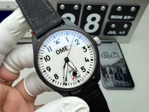 Fashionable Black Stainless Steel Case Luminous Dial Nylon Strap Waterproof Number Pointer Mechanical Watch for Men