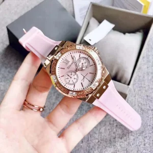 Fashionable Europe Rose Gold Diamond encrusted Simple Pointer Dial Waterproof Silicone Quartz Watch for Women