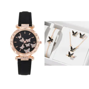 Fashionable Exquisite Elegant High-end Simple butterfly Heart Star Leather Strap Women’s Quartz Watch