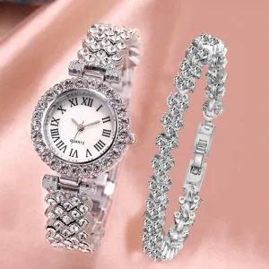 Fashionable Ladies Roman Diamond Set Quartz Watch Women’s Watch with Bracelet