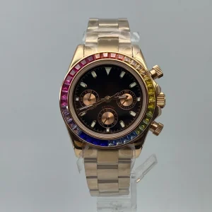 Fashionable Luxury Business VK63 Quartz Watch with Diamond encrusted Dial and Case