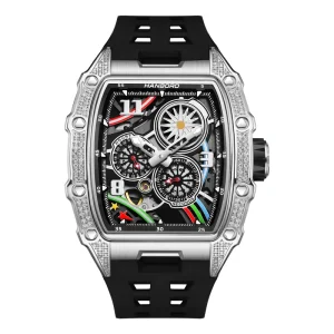 Fashionable Luxury High Quality Mechanical Water Resistant Stainless Steel Case Silicone Strap Luminous Pointer Dial Charm Men’s