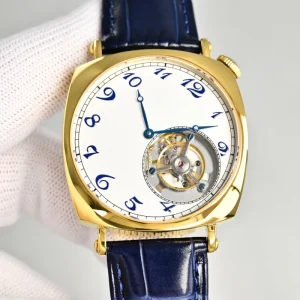 Fashionable Luxury Waterproof Stainless Steel Case Blue Genuine Leather Strap Men’s Casual Watch Tourbillon Watch