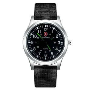 Fashionable Men’s Quartz Nylon Wristwatch Water Resistant 3BAR 20mm Simple Digital Display Alloy Case