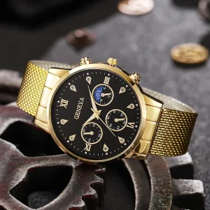 Fashionable Men’s Quartz Watch with Alloy Case and Stainless Steel Band Luminous Pointer Dial
