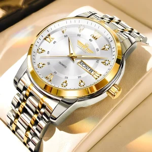 Fashionable Men’s Watch Calendar Business Night Light Stainless Steel Strap Waterproof Quartz Watch