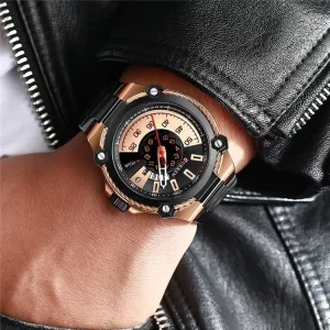 Fashionable Men’s Watch Steel Band Waterproof Metal Quartz Watch