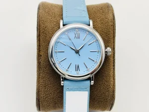 Fashionable Minimalist Automatic Winding Stainless Steel Case Blue Genuine Leather Strap Women’s Watch High End Business Watch