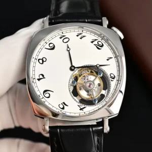 Fashionable Popular Trendy Hollow Out Design Stainless Steel Case Genuine Leather Strap Men’s Casual Watch Tourbillon Watch