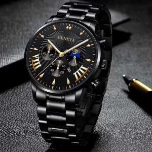Fashionable Three-eye Calendar Men’s Watch Steel Band Men’s Quartz Watch