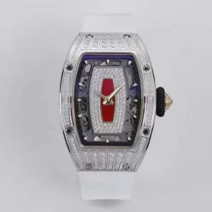 Fashionable Trendy Diamond studded Stainless Steel Case Rubber Strap Women’s Watch Casual Watch Moissanite Watch