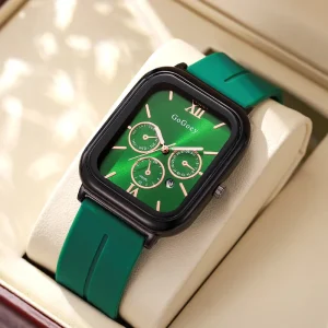 Fashionable Versatile Square Unisex Wristwatch Stylish Student Silicone Strap Elegant Quartz Watches