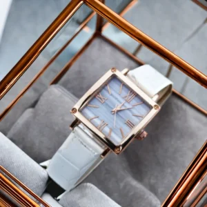 Fashionable Women’s Quartz Watch Roman Numerals Diamond Inlaid Large Dial Versatile Alloy Steel 16mm Leather Strap 10mm