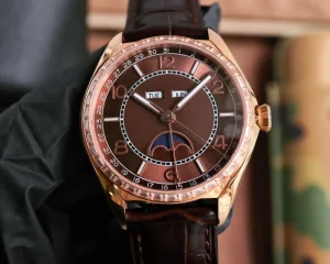Fashionable Wristwatch Genuine Leather Strap Moon Phase Display Waterproof Watch