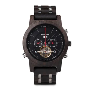 Fast Delivery Custom Logo Watch Skeleton Movement Wooden Watches Multiple Time Zone Luxury Watch for Business Men