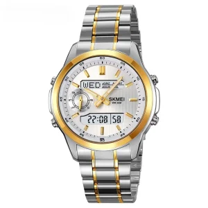 Fenyi Luminous Fashion Multifunctional Steel Belt Dual Display Business Simple Alloy Alarm Glass Digital Electronic Watch Men